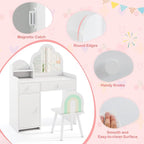 HONEY JOY Kids Vanity, Cloud Shape Wooden Girls Vanity Set with Mirror and Stool, Drawers, Storage Cabinet, Toddler Makeup Desk Dressing Table, Pretend Play Kids Vanity Table and Chair Set (White)
