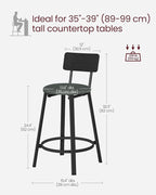 VASAGLE Bar Stools, Set of 2 PU Upholstered Breakfast Stools, 29.7-Inch Barstools with Back and Footrest, Simple Assembly, for Dining Room Kitchen Counter, Classic Black and Forest Green ULBC059C01
