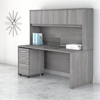 Pemberly Row Engineered Wood 72W Office Desk with Hutch and File Cabinet in Gray