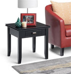 SIMPLIHOME Artisan SOLID WOOD 21 inch Wide Square Transitional End Side Table in Black for the Living Room and Bedroom