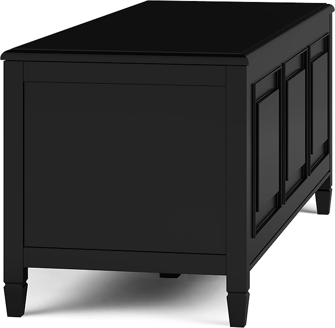 SIMPLIHOME Connaught Entryway Storage Bench - 51 inch Wide Solid Wood Storage Trunk Seat in Black, Traditional Bench for Entryway or Living Room with Lift-Up Lid and Decorative Moulding