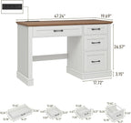 Vabches Farmhouse 47" Executive Desk, Computer Desk with Drawers and File Drawer, Workstation Computer Desk with Charging Station for Home Office,Study,Unique White.