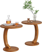 Tribesigns C-Shaped End Table Set of 2, Wooden Round Side Sofa Table, Couch Side Table, Mid-Century Modern End Table, Small Side Table, Boho Side Tray Table for Living Room, Brown