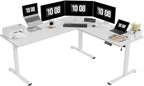 SANODESK Electric Corner L-Shaped 71 x 63 in Standing Desk, Memory Height Adjustment, White Top White Frame