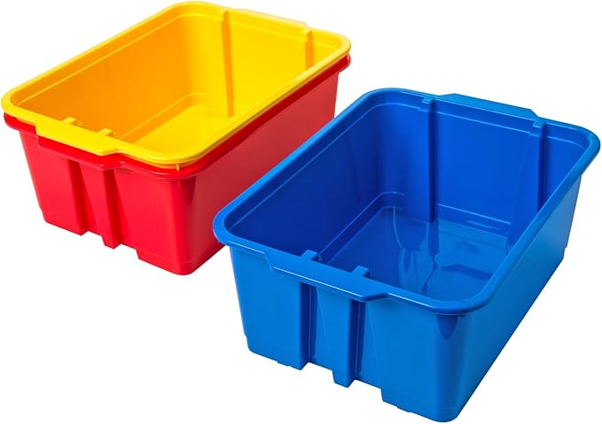 Really Good Stuff-160074BL Stackable Plastic Book and Organizer Bins for Classroom or Home Use – Sturdy, Colored Plastic Baskets (Set of 12)