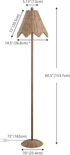 JONATHAN Y JYL5501A Tybee 60.5" Traditional Coastal Rattan Scalloped LED Floor Lamp Minimalist, Shabby Chic, Classic, Cottage, Bedroom, Living Room, Entryway, Office, Dining Room, Natural Brown