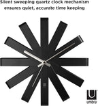 Umbra Ribbon Modern 12-inch Wall Clock, Battery Operated Quartz Movement, Silent Non Ticking Wall Clocks, Black
