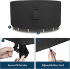 Easy-Going Round Patio Furniture Cover Waterproof Outdoor Dining Table and Chair Cover Anti-UV Outside Sectional Sofa Set Covers (62" Dia x 28" H, Black)