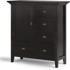 SIMPLIHOME Redmond SOLID WOOD 39 Inch Wide Transitional Medium Storage Cabinet in Hickory Brown, For the Living Room, Entryway and Family Room