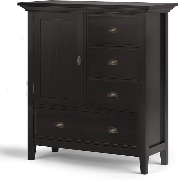 SIMPLIHOME Redmond SOLID WOOD 39 Inch Wide Transitional Medium Storage Cabinet in Hickory Brown, For the Living Room, Entryway and Family Room