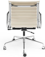 Mid Back Genuine Leather Ribbed Office Chair-Ergonomic Desk Chair with Aluminum Alloy Armrest & Frame, Swivel Silent Wheels & Tilt Function, Adjustable Height