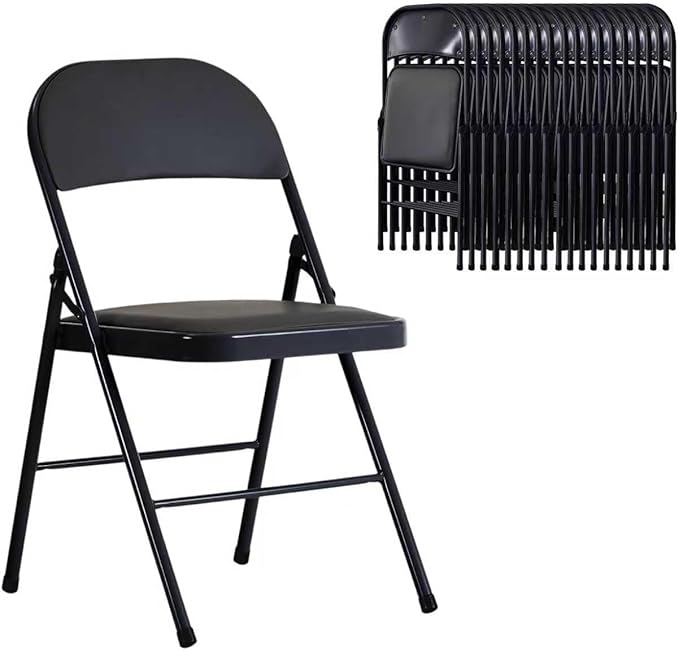 Black Folding Chairs 20 Pack with Padded Cushion and Back, Foldable Outdoor Chairs with 330-LBS Capacity, Portable Heavy Duty Metal Frame Commercial Seat for Party Kitchen Dinning Events Wedding