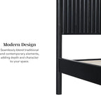 Walker Edison Queen Modern Reeded Headboard Solid Wood Bed, Queen Size, Black