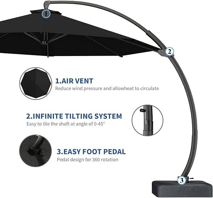 7 Piece Patio Dining Set with 11ft Patio Umbrella (Black), 7 Navy Outdoor HDPE Dining Set with 6 Chairs + 1 Large Table with 2" Umbrella Hole, for Market, Pool, Garden, Backyard, Deck