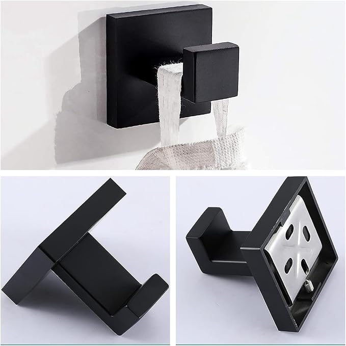 Bathroom Hardware Set Bathroom Accessories Set SUS304 Towel Bar Set Includes Towel Bar Inch+Towel Holder+Toilet Paper Holder+Towel Hook (10, Matte Black-Paper Holer with Cover+Towel Ring)