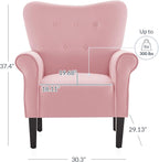BELLEZE Modern Accent Chair, High Back Armchair, Upholstered Wingback Side Chair, Padded Single Sofa with Wooden Legs for Living Room, Bedroom - Pink