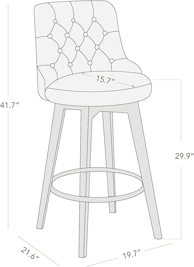 Watson & Whitely Bar Stools, 360° Swivel Upholstered Bar Stool with Back, 30" H Bar Height Barstools, Set of 2, Performance Fabric in Tan