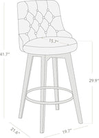 Watson & Whitely Bar Stools, 360° Swivel Upholstered Bar Stool with Back, 30" H Bar Height Barstools, Set of 2, Performance Fabric in Flint Grey
