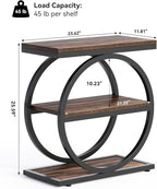 LITTLE TREE End Table Set 2, Side Table with 3 Tiers Shelves, Slim Sofa Side Table for Living Room, Tall Bedside Table Nightstand for Bedroom, Rustic Brown and Black