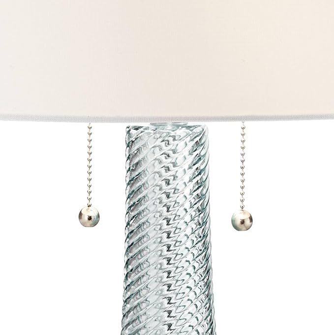 Possini Euro Design Miriam Modern Table Lamps 28.5" Tall Set of 2 Light Sky Blue Fluted Glass with Swirl Pattern White Drum Shade for Living Room Bedroom Bedside Nightstand Office Family