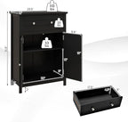 COSTWAY Bathroom Floor Cabinet, Wooden Side Storage Organizer w/Larger Drawer, Adjustable Shelf & 2-Door Cupboard, Freestanding Storage Cabinet for Living Room, Kitchen, Entryway (Black)