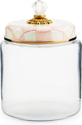 MACKENZIE-CHILDS Rosy Check Kitchen Canister, Decorative Pink-and-White Glass Storage Jar with Lid, Large