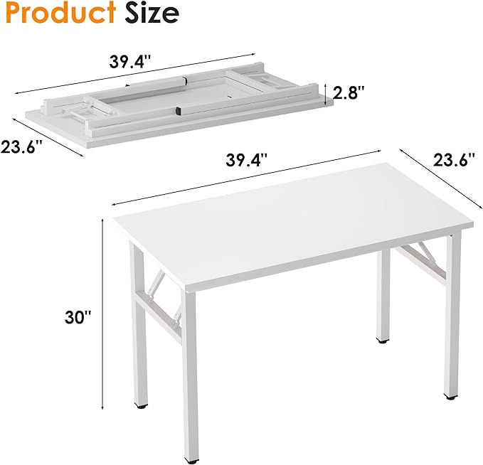 Need 39.4 inch Computer Desk for Small Space Small Folding Table Small Writing Desk Compact Desk Foldable Desk with BIFMA Certification, No Install Needed, White AC5-10060-DW