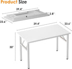 Need 39.4 inch Computer Desk for Small Space Small Folding Table Small Writing Desk Compact Desk Foldable Desk with BIFMA Certification, No Install Needed, White AC5-10060-DW