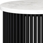 SIMPLIHOME Demy 18-inch Wide Metal Accent Table in White Marble/Black Metal, Round Side Table for Living Room, Bedroom, or Office, Industrial Style, Assembled