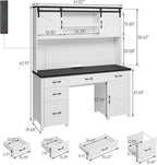 Farmhouse 67" H Executive Desk with Hutch,Office Table with 5 Drawers, Computer Desk with Storage Cabinet & File Drawers and Charging Station, Wood Workstation for Home Office and Study.(Black)