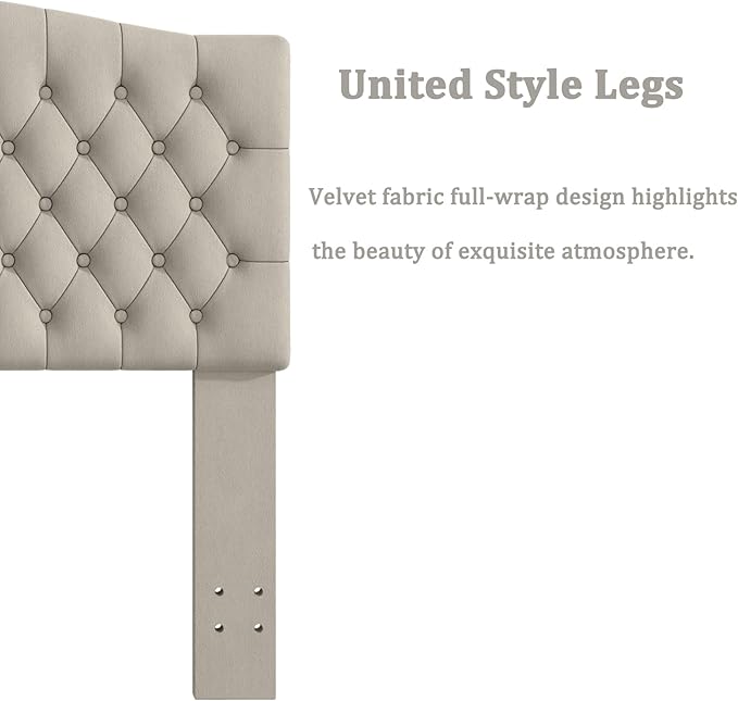 Queen Headboard Only, Upholstered Head Board for Adjustable Bed Velvet Tufted Queen/Full Size Wall Mounted Headboard with Solid Wood Legs Head Board, Taupe