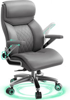 Big and Tall Office Chair with 5D Arms, 600lbs Heavy Duty Desk Chair with Adjustable Lumbar Support, PU Leather High Back Ergonomic Executive Computer Chair with 3'' Silent Casters