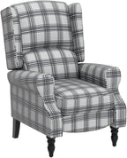 HULALA HOME Upholstered Wingback Recliner Chair Set of 2, Small Adjustable Footrest Push Back Single Reclining Sofa, Mid Century Modern Lounge Armchair for Living Room, Bedroom, Reading/Plaid Black