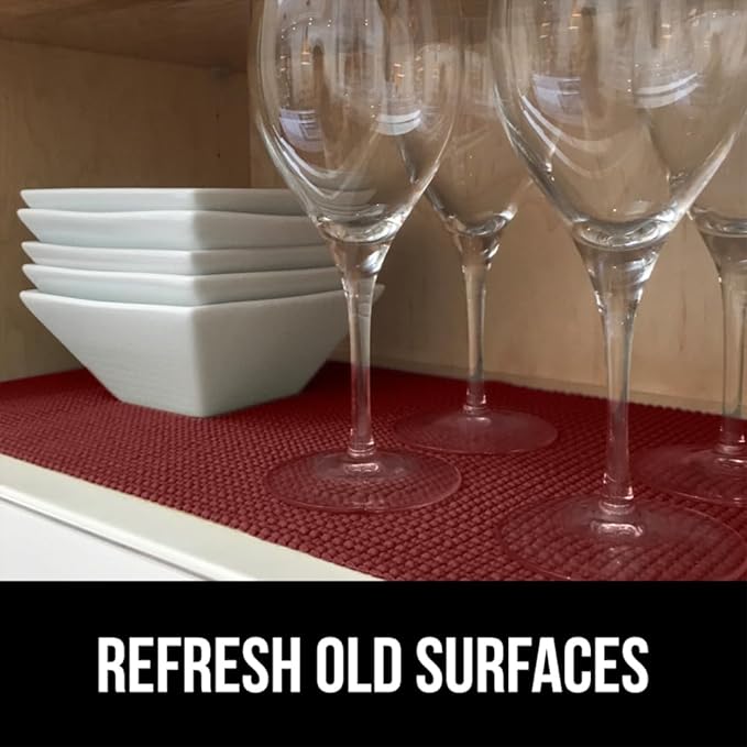 GORILLA GRIP powerGRIP Drawer Shelf and Cabinet Liner, Thick Strong Hold, Non-Adhesive Liners Protect Kitchen Cabinets and Cupboard, Bathroom Drawers, Easy Install, Breathable Mat, 12" x20', Red