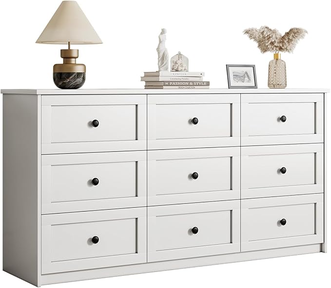 Dresser for Bedroom, 59.1" Wide White Dressers, Large Dressers & Chests of Drawers with Large Capacity for Bedroom, Hallway, Entryway, Closet