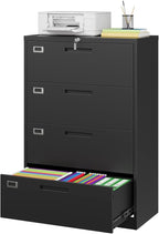 Lateral Filing Cabinet,4 Drawer File Cabinet with Lock,Office Lateral File Cabinets for Legal/Letter A4 Size,Require Assembly, Black