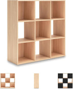 Signature Design by Ashley Piperton Contemporary 3-Tier Floor Standing 9 Cube Organizer for Living Room, Wood, Works with 10.5 W x 10.5 D x 11 H Storage Bin (Sold Separately), Light Brown