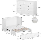 Queen Murphy Bed with Storage & Charging Station, Murphy Cabinet with Foldable Panel, Noisy Free, for Guest Bedroom, Living Room, Office, Distressed White