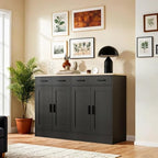 Black Sideboard Buffet with 4 Doors & 2 Drawers, Accent Coffee Bar, Kitchen Cabinet for Living Room, Kitchen or Hallway