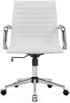 White Office Chairs Computer Conference Swivel Chair with Wheels and Arms Leather Home Office Desk Chair Mid Back Adjustable Chairs for Girls…