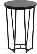 Kate and Laurel Solvay Round Metal and Wood Side Table; 16 x 16 x 24; Black; Modern Bedroom Nightstand Table with Solid Mango Wood Tabletop and Iron Base