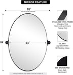 ANDY STAR Black Mirror for Bathroom, 24 x 32 Inch Oval Wall Mirror with Stainless Steel Metal Frame, Pivot Vanity Mirror Vertical Hanging for Modern Style Room