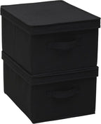 Household Essentials Large Fabric Storage Box With Lid Box, Black, Set of 2