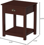 Lavish Home End Tables with Drawer - Set of 2 Sofa or Bedside Tables with Storage Shelf - Shaker Style Wooden Nightstand or Side Table Pair (Brown)