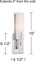 Possini Euro Design Midtown Modern Wall Mount Light Sconce Chrome Hardwired 15" High Fixture Rectangular Opal White Glass for Bedroom Bathroom Bedside Living Room Home Hallway Dining Kitchen