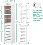 TUOXINEM Small Bathroom Storage with Dual Rods, Over The Toilet, Slim Toilet Paper Storage with 4 Tier Design, Fit Mega Roll (White)