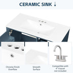36 Inch Bathroom Vanity with Sink Set, Undermount Vanity Sink Cabinet with 3 Drawers and Door Storage, Soft Closing Door, Wood Frame, Blue Gray
