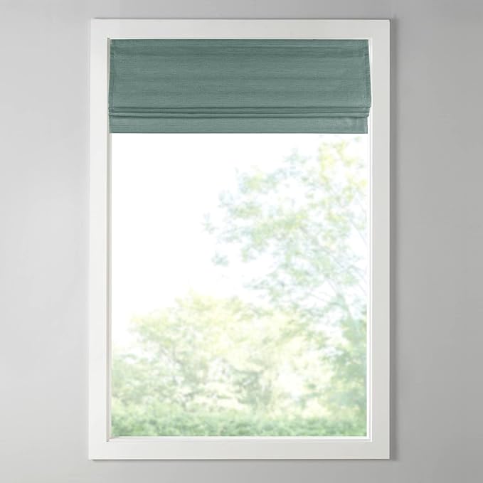 Madison Park Cordless Roman Shades Faux Silk Shade with Sheen 1-Panel Privacy, Room Darkening, Energy Efficient, Thermal Insulated Window Blind for Bedroom, Living Room Décor, 33"W x 64"L Como, Green