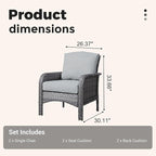 2 Pieces Wicker Patio Chairs - Outdoor Rattan Chairs Set of 2,All-Weather PE Wicker Dining Chair Set with High Back and Deep Seating for Deck Porch,Grey