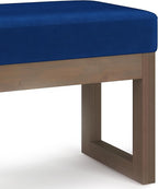 SIMPLIHOME Milltown 27 inch Wide Contemporary Rectangle Footstool Ottoman Bench in Blue Velvet Fabric, Assembled, For the Living Room and Bedroom